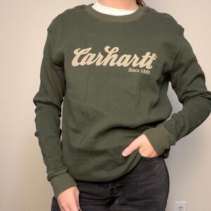 y2k Carhartt long sleeve free waffle knit hunter green tshirt sz 2xl (runs small